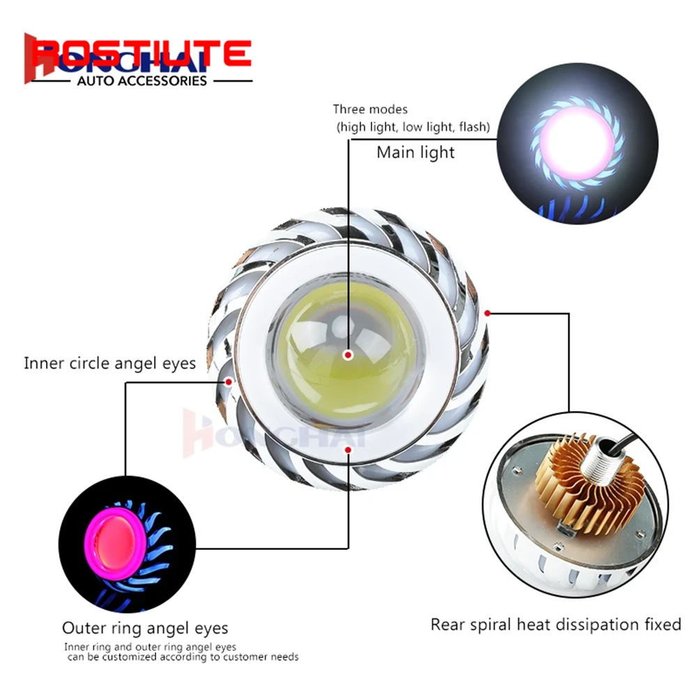 High/Low Beam Double Angel Eye - đánh giá và giá Universal Motorcycle Led Headlight Projector